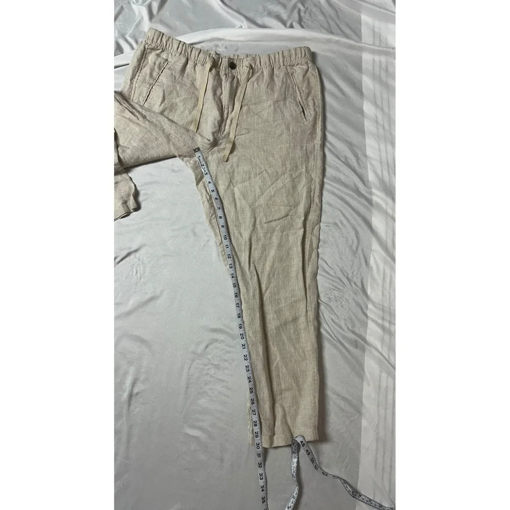 Tasso Elba Island Mens Linen Drawstring Pants Oatmeal Beige XL Tropical Summer